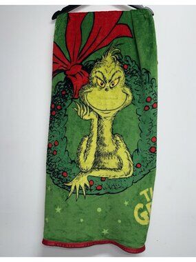 Dr. Seuss The Grinch Plush Throw Blanket 45" X 50" Green Christmas Holiday